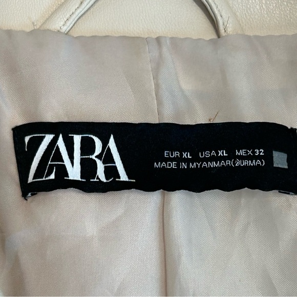 Zara cream ecru faux leather Moto biker jacket coat Sz XL casual Streetwear - Picture 8 of 10